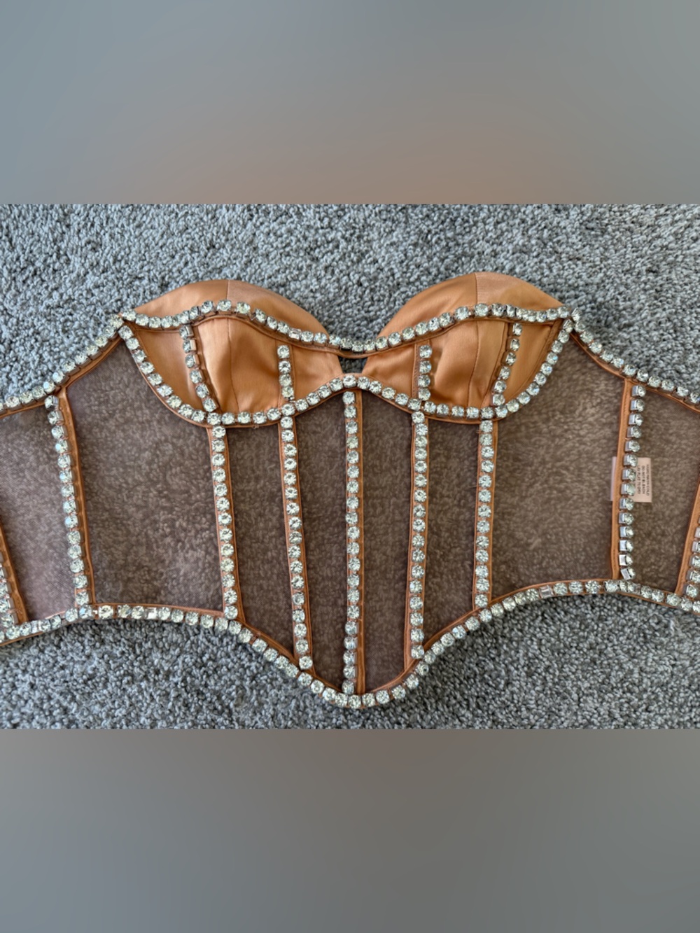 Camila Coelho Tan Mesh Corset with Crystal Embellishments